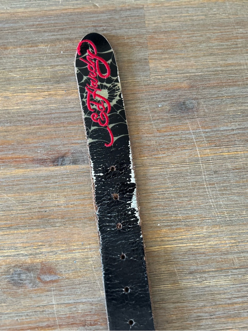 Vintage Ed Hardy Leather Tattoo Graphic Belt Skull Y2K Red Logo - Picture 5 of 5